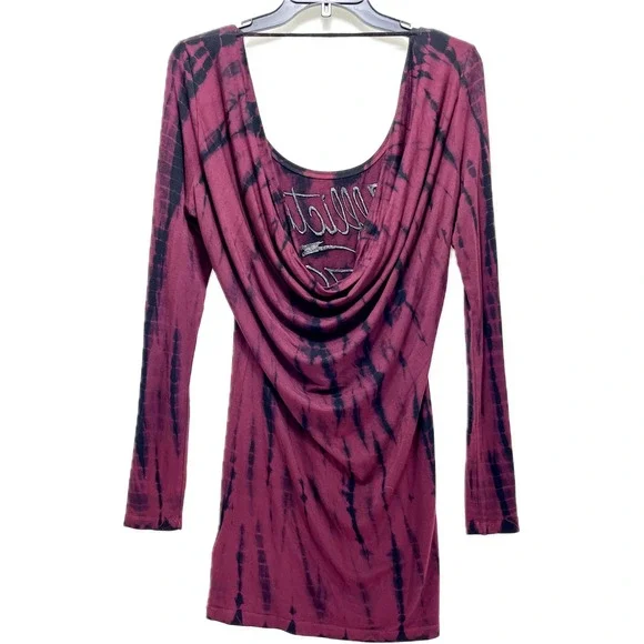 Affliction Womens Rocco Dress Burgundy Black Tie Dye Cowl Neck Long Sleeve M - Picture 4 of 8